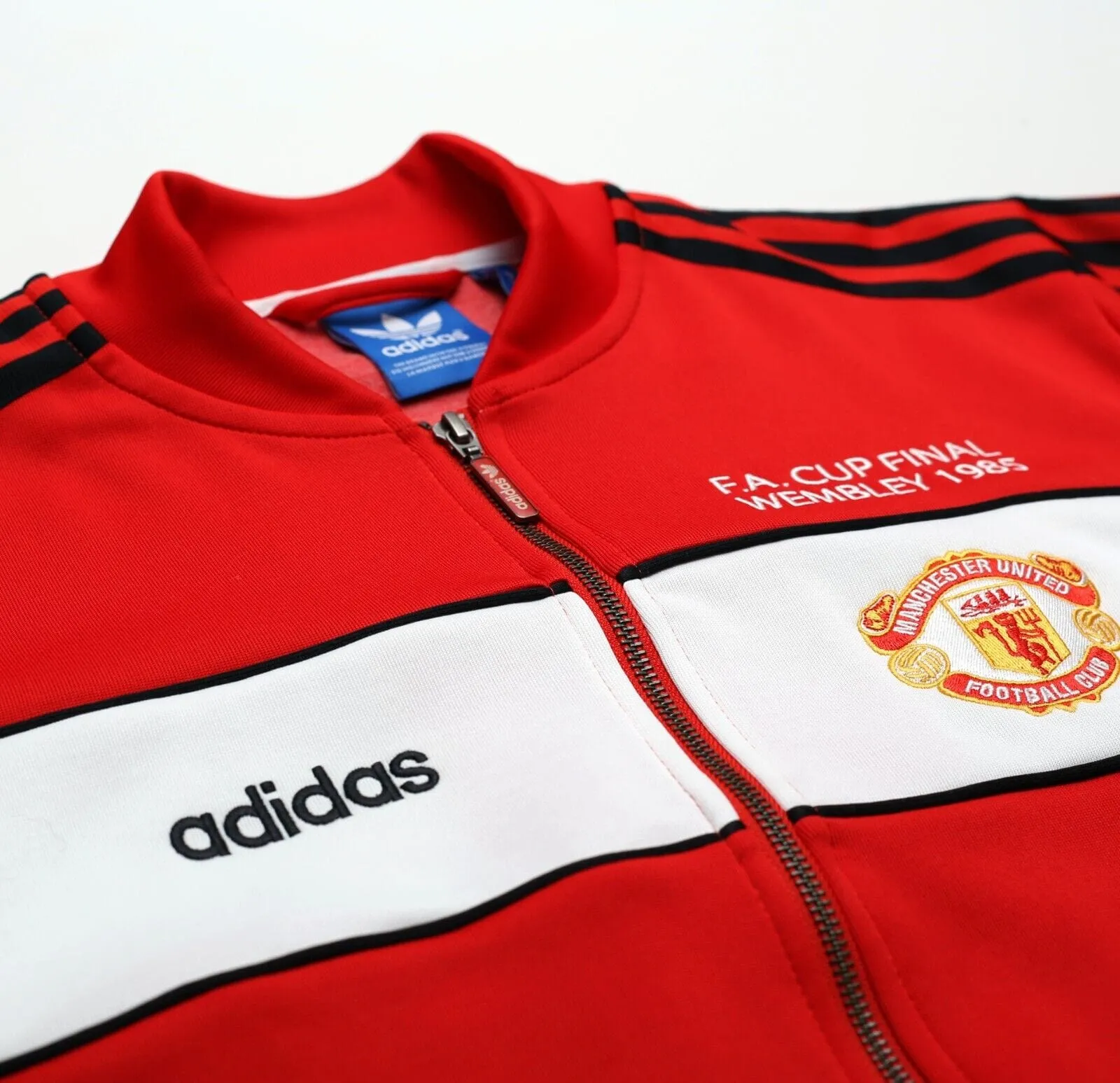 1985 MANCHESTER UNITED adidas Originals FA Cup Football Track Top Jacket (M)