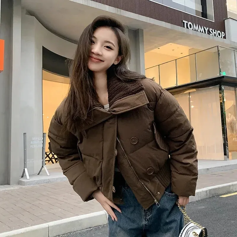 2024 New Style Korean Winter Thicken Warm Jackets Women Puffer Snow Wear Coat Female Stand Collar Down Cotton Padded Clothes