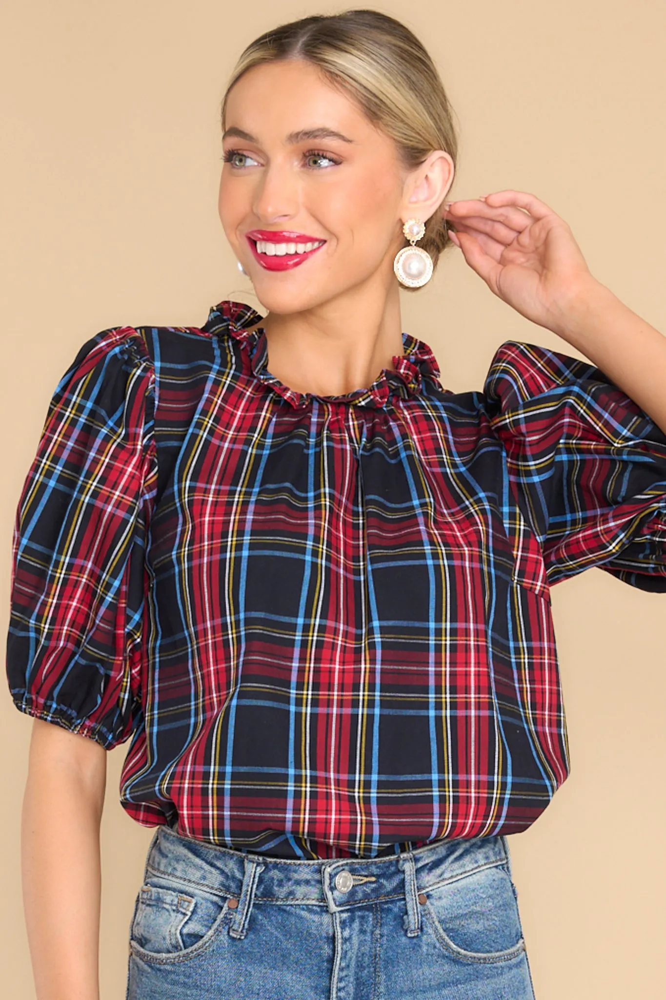 A Special Gift Black Plaid Top