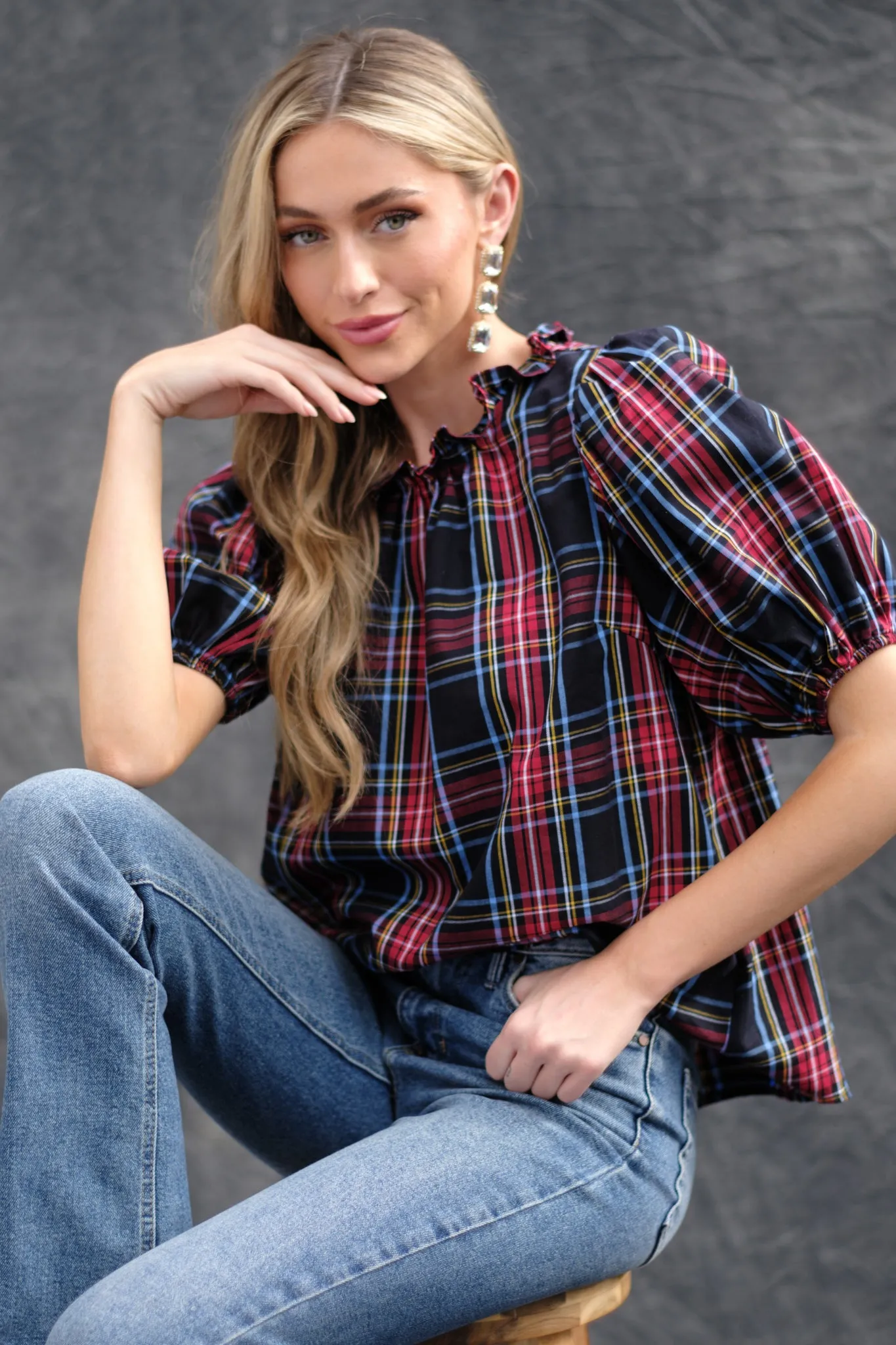 A Special Gift Black Plaid Top