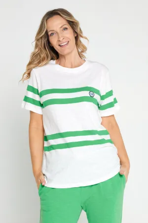 Allegra Short Sleeve Tee - White/Greenbriar Stripe