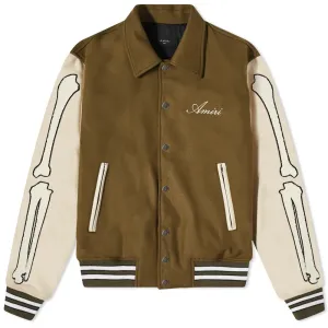 AMIRI BONES VARSITY JACKET GREEN AND ALABASTER