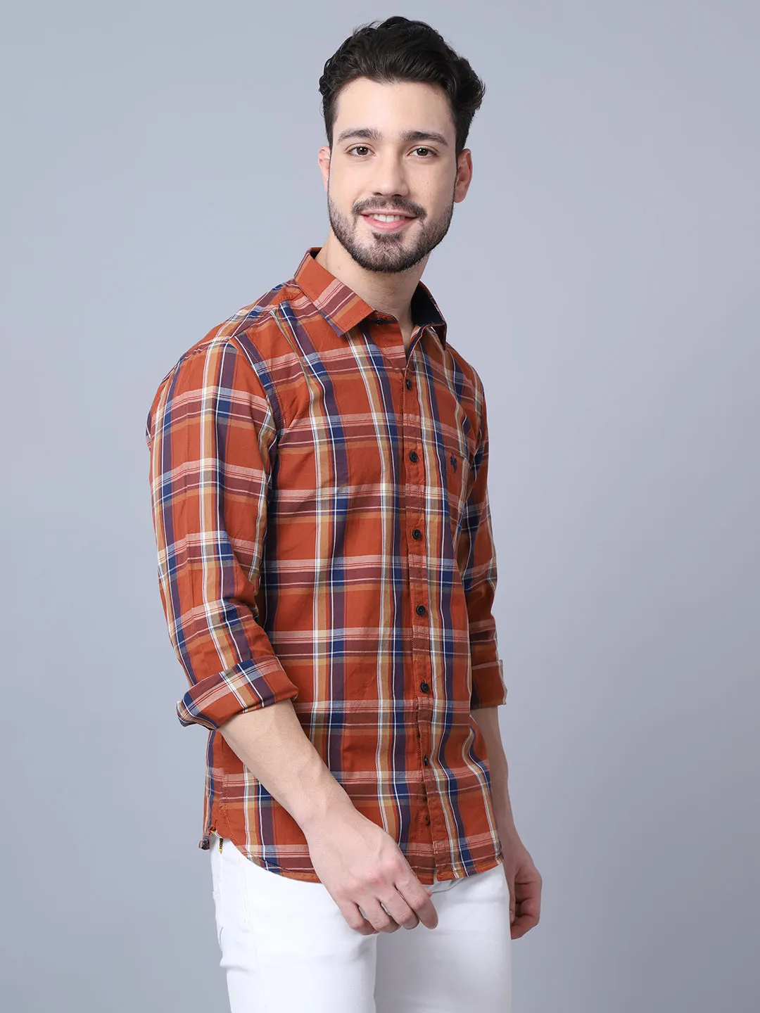 Cantabil Cotton Checkered Red Full Sleeve Casual Shirt for Men with Pocket