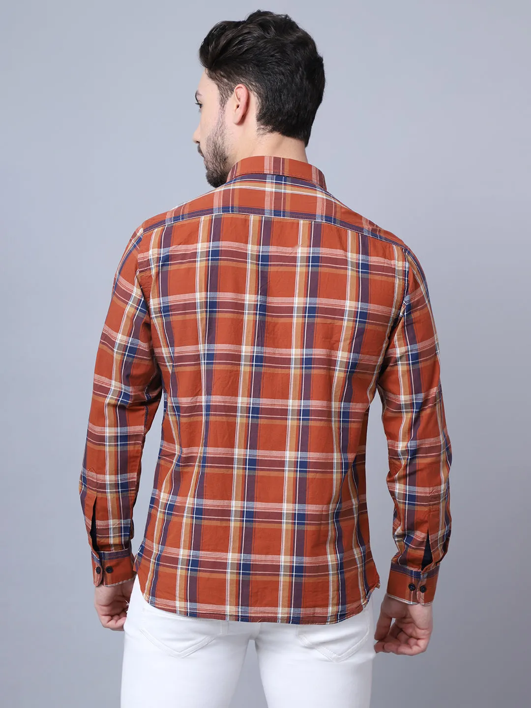 Cantabil Cotton Checkered Red Full Sleeve Casual Shirt for Men with Pocket