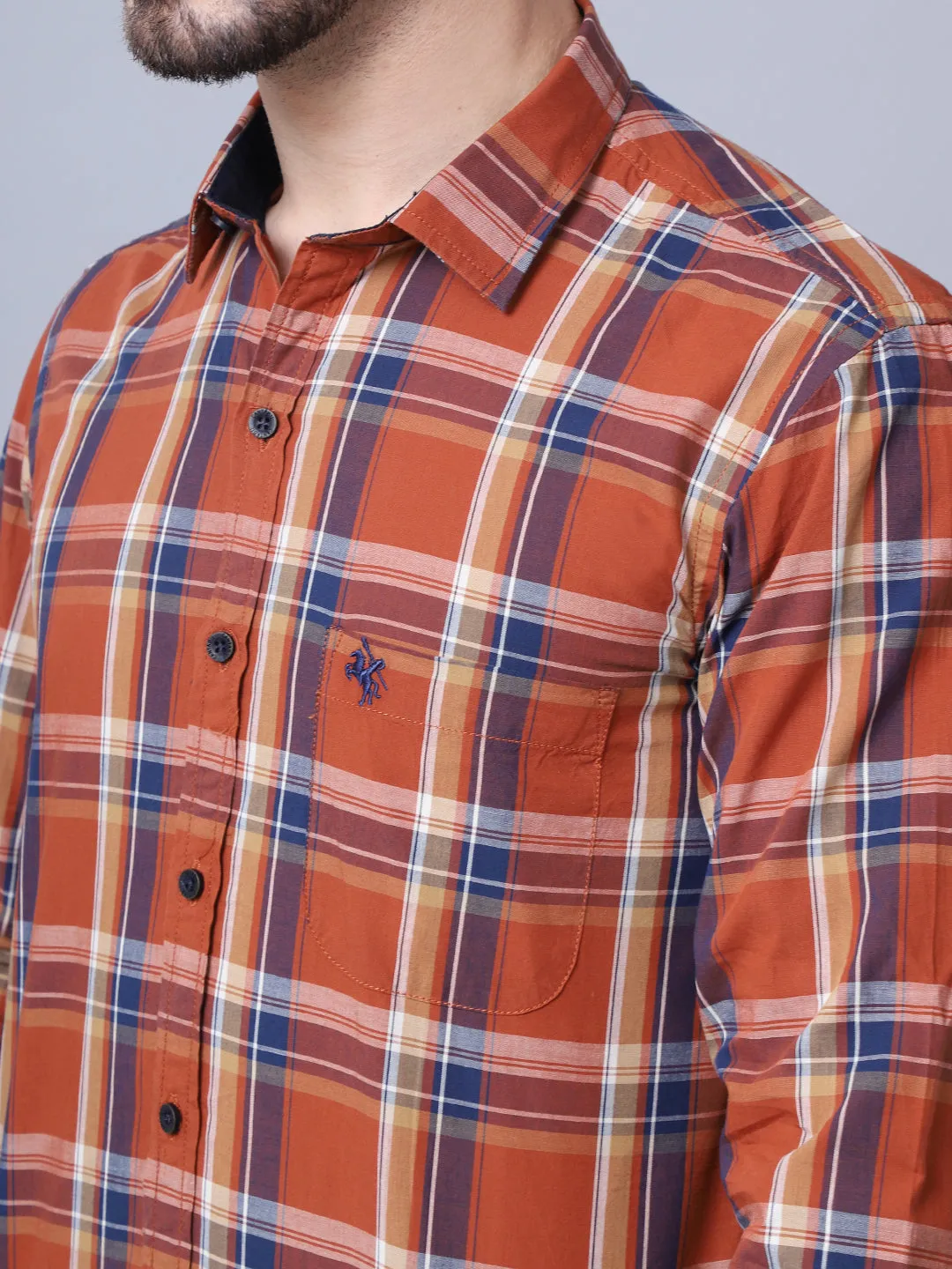 Cantabil Cotton Checkered Red Full Sleeve Casual Shirt for Men with Pocket