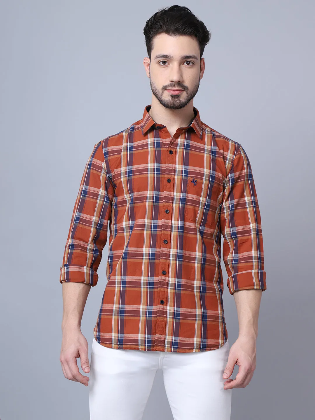 Cantabil Cotton Checkered Red Full Sleeve Casual Shirt for Men with Pocket