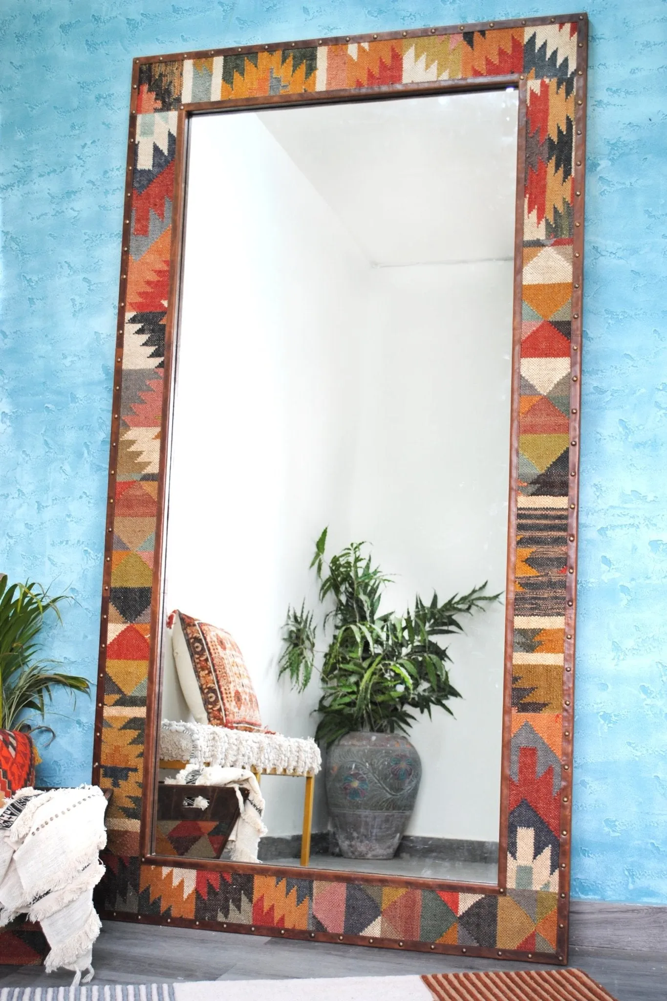 DARPAN - KILIM & LEATHER WALL MOUNT  MIRROR