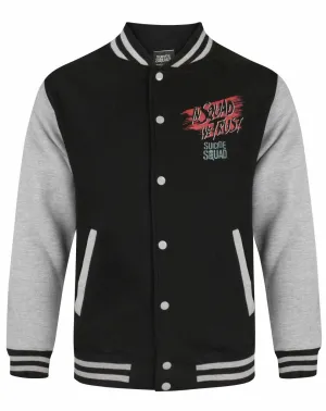 DC Comics In Squad We Trust Graphic Mens Black Varsity Jacket