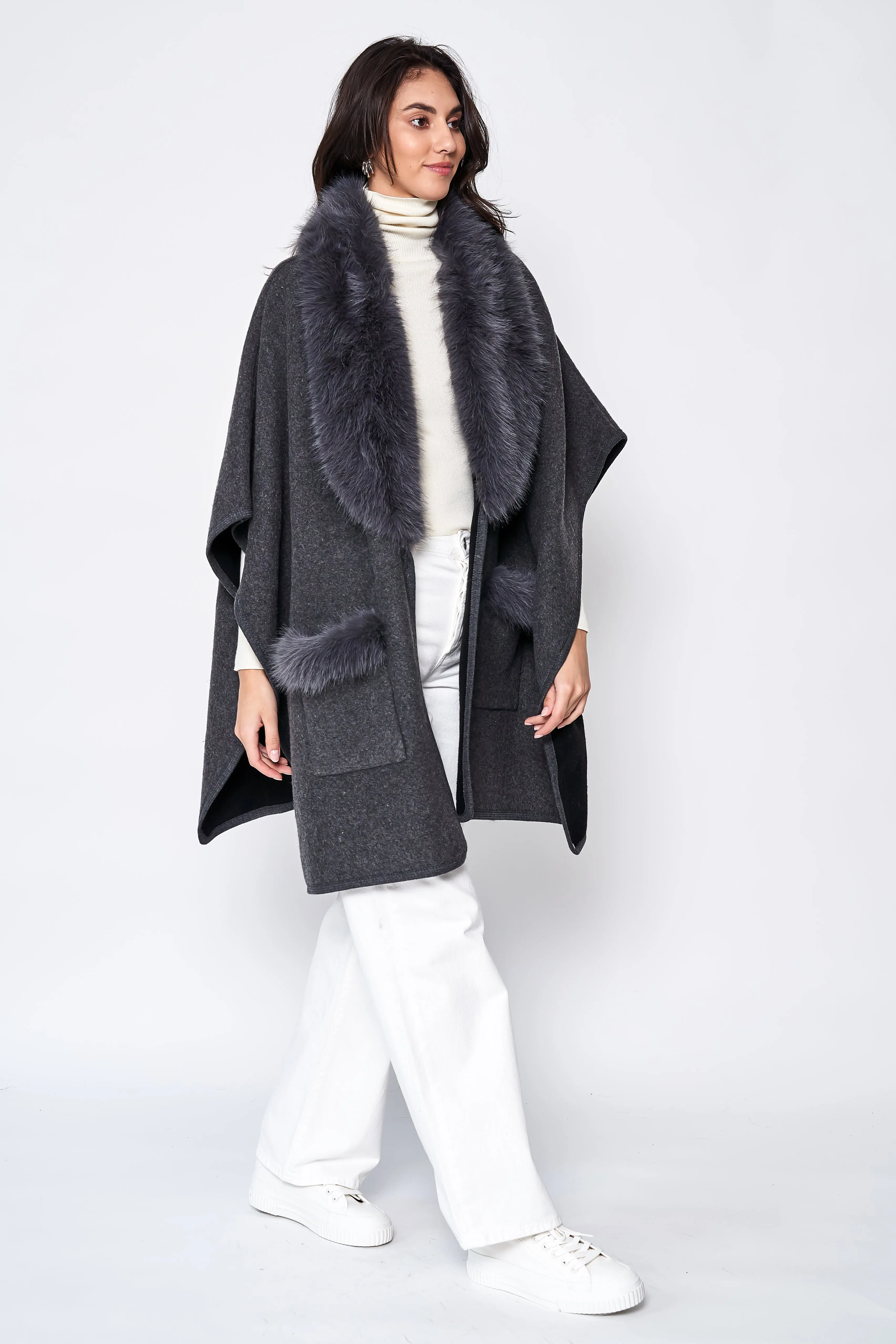 Faux Fur Collar Kimono