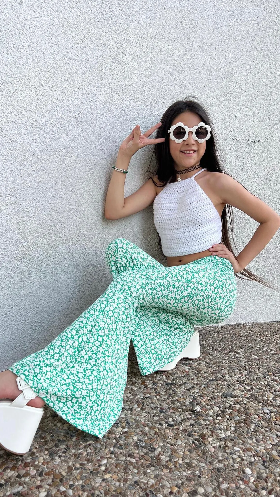 Flower Garden Bell Bottoms in Green Ditsy Floral