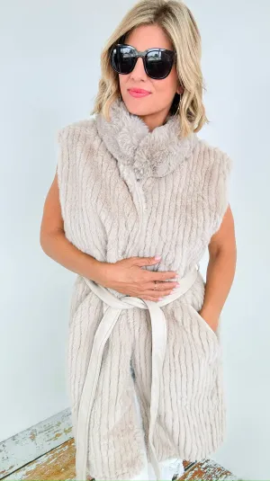 Fuzzy Belted Vest - Beige