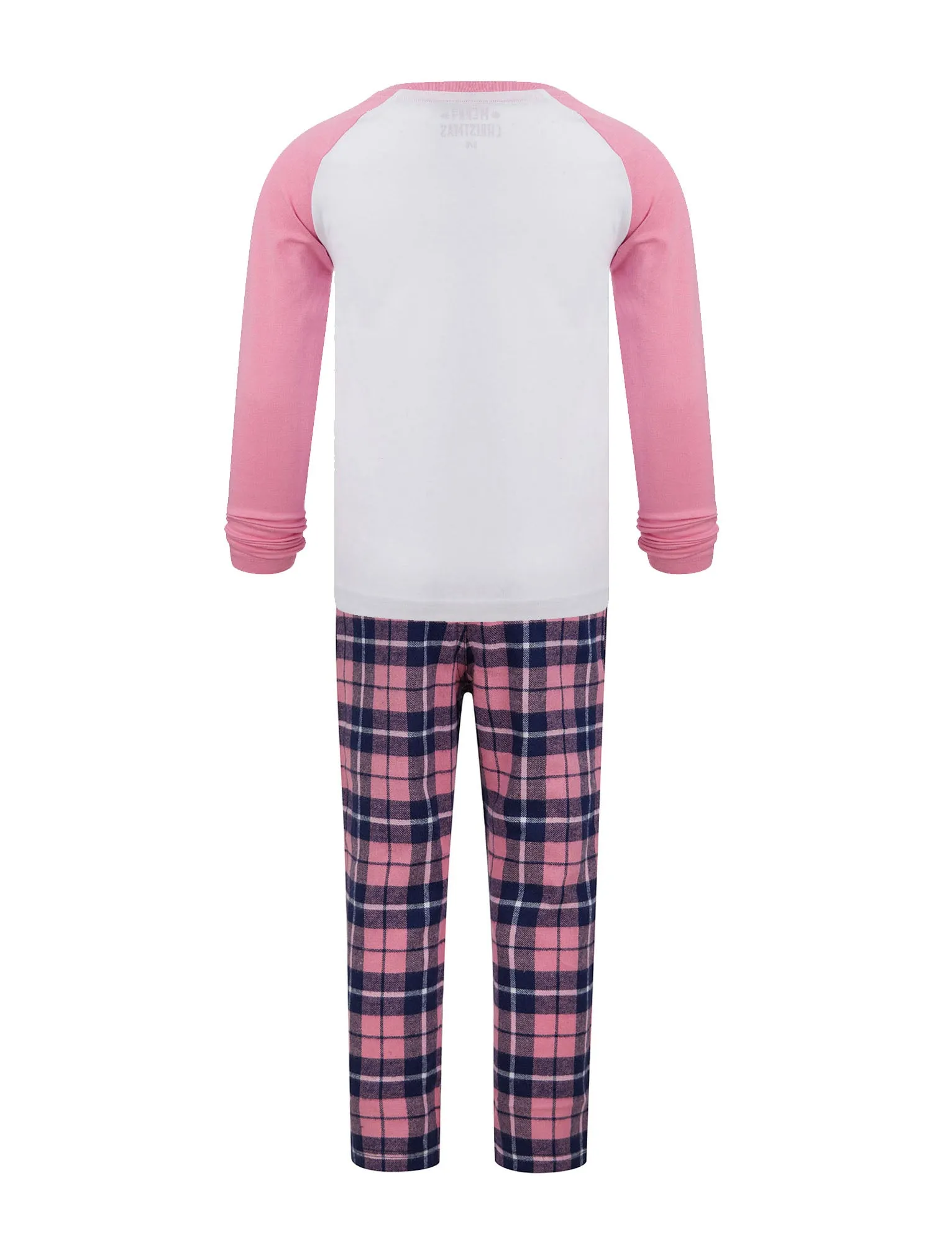 Girl's Reindeer 2pc Lounge Set in Pink / Pink Navy Check - Merry Christmas Kids (4-12yrs)