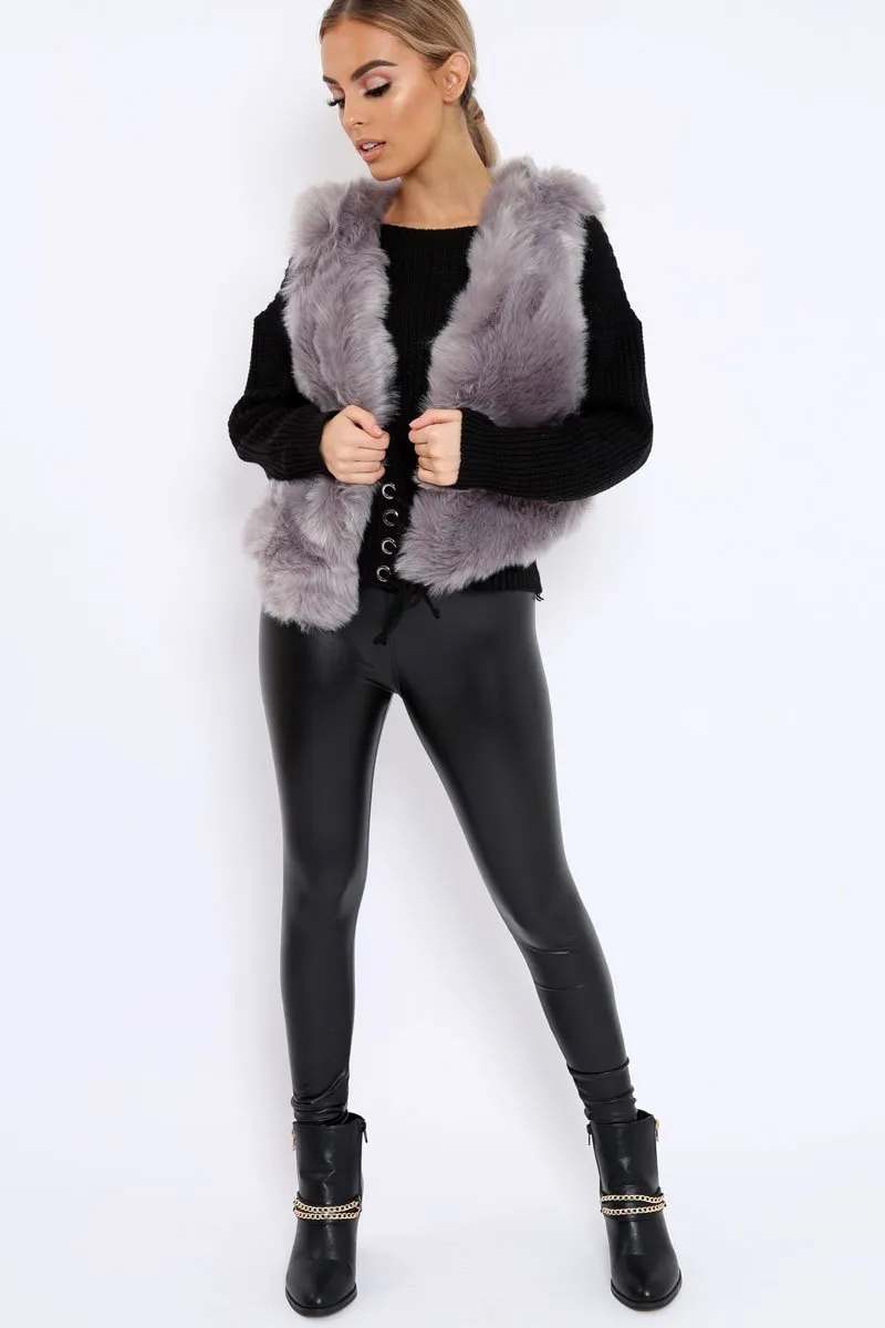 Grey Faux Fur Cropped Gilet - Nadia