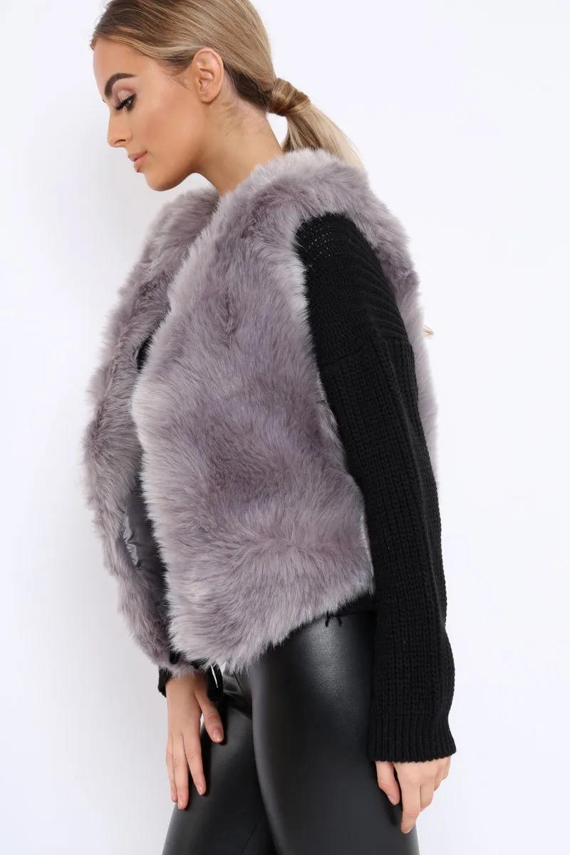 Grey Faux Fur Cropped Gilet - Nadia