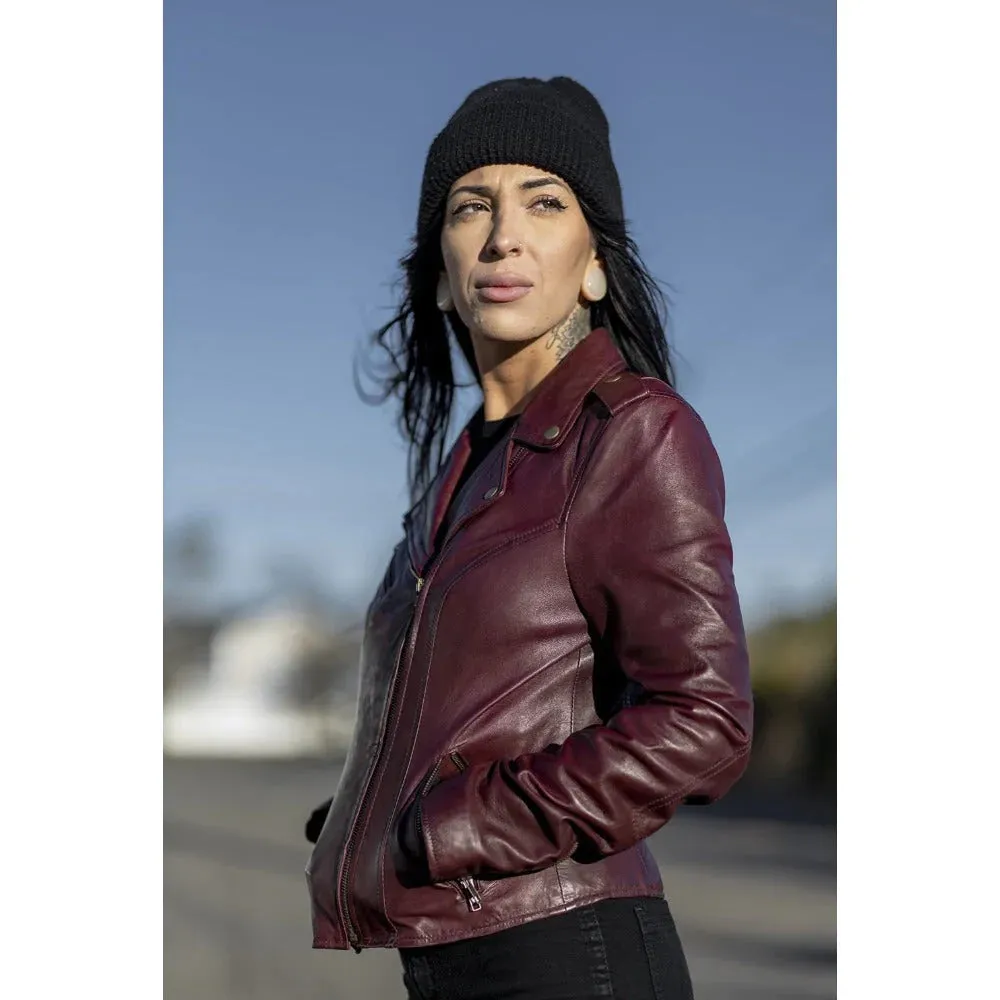 Harper Womens Moto Leather Jacket (Oxblood)