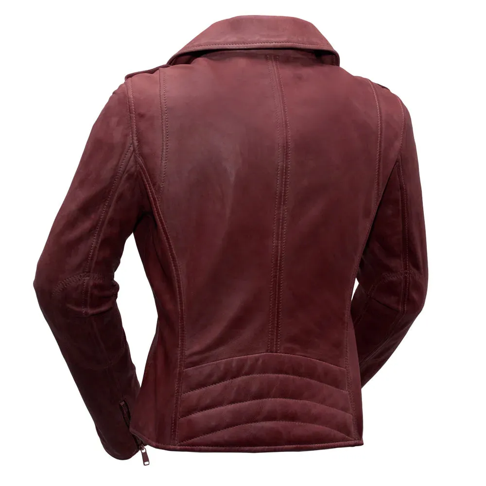 Harper Womens Moto Leather Jacket (Oxblood)