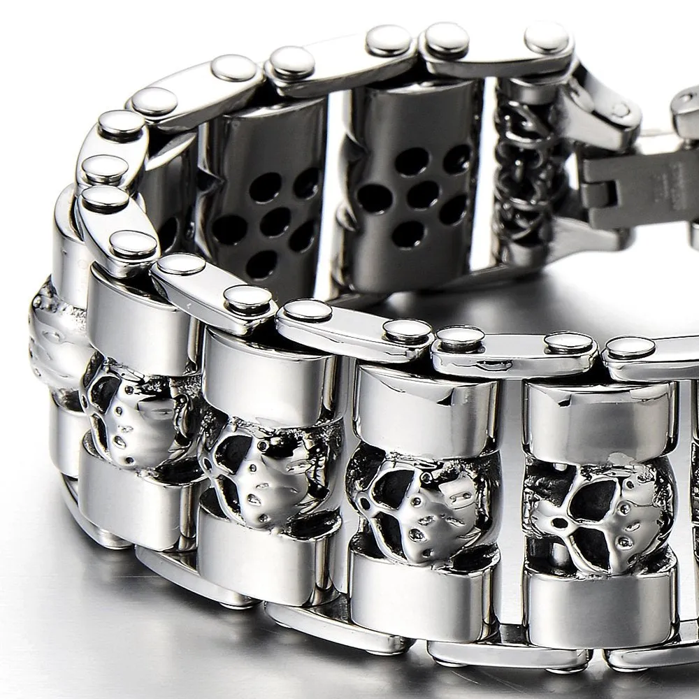 Heavy and Study Mens Steel Large Link Chain Motorcycle Bike Chain Bracelet with Skulls Polished