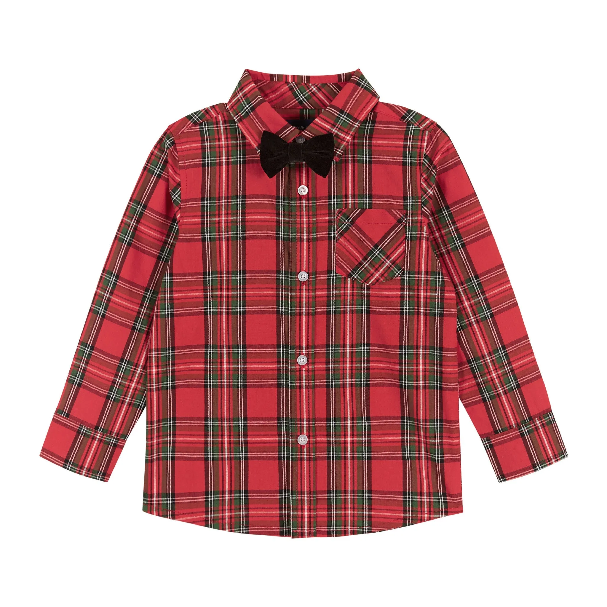 Holiday Plaid Buttondown & Bowtie Set | Red