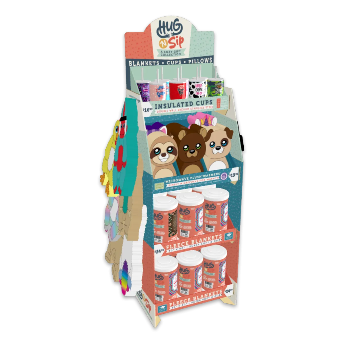 Hug 'N Sip Cup Plush Assortment Floor Display - 38 Pieces Per Retail Ready Display 88567