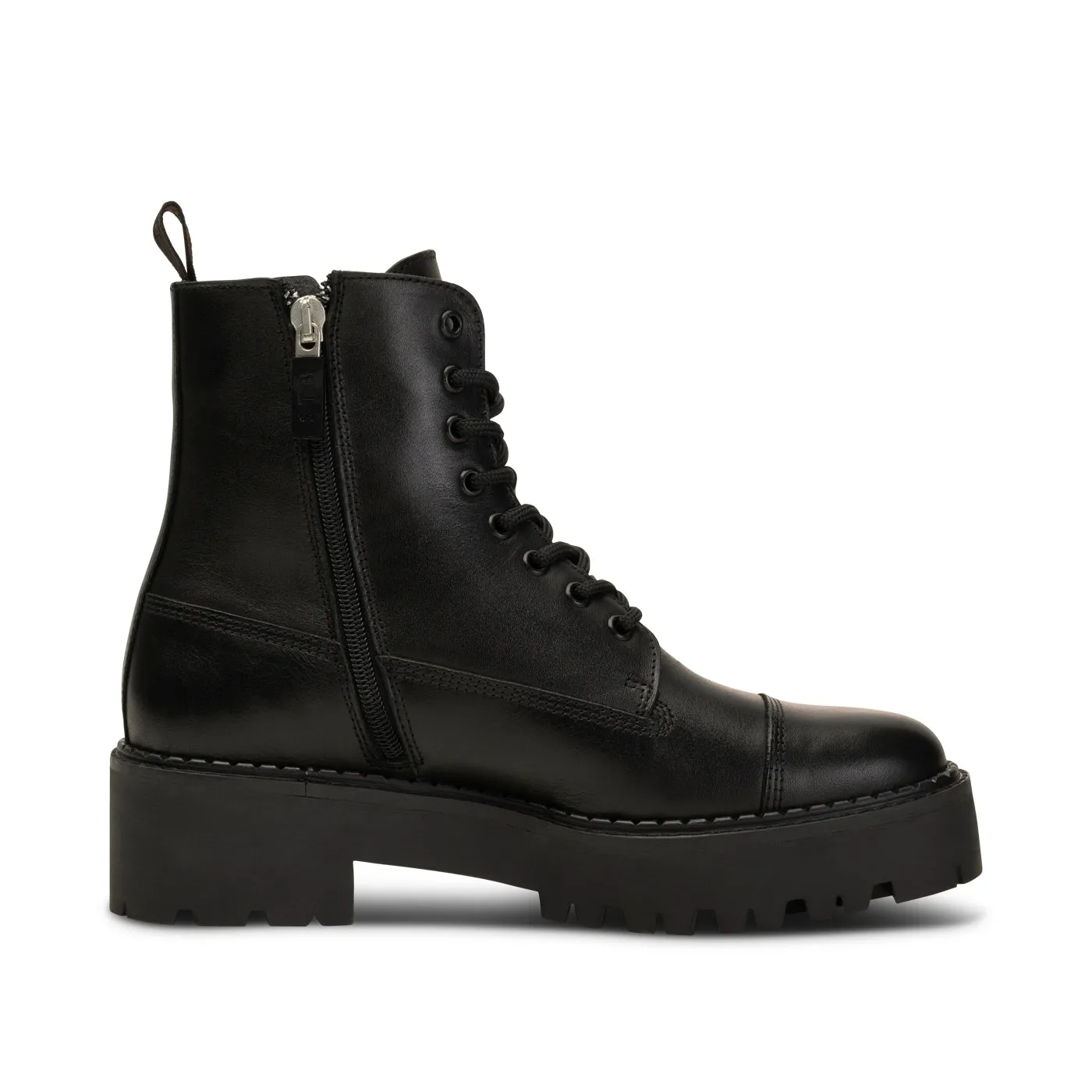 Ida Lace Up Boot Leather - BLACK