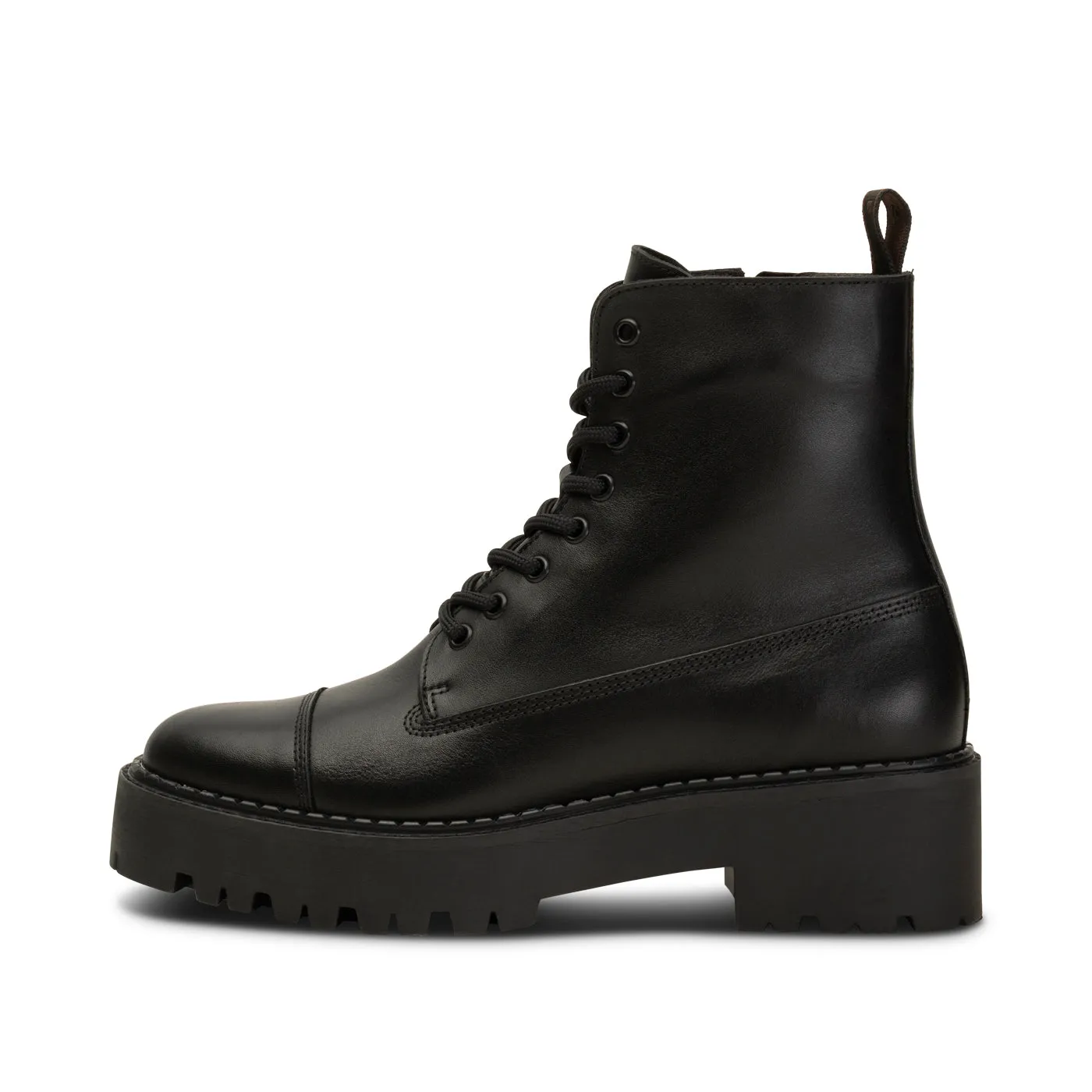 Ida Lace Up Boot Leather - BLACK