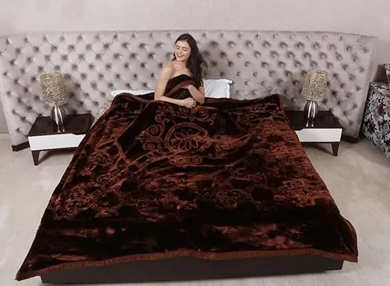 Infinity Club Mink Floral Embossed Super Soft Heavy Bed Velvet for Winter Blanket Quilt Rajai (Doube, Coffe)