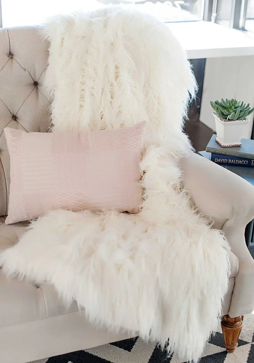 Ivory Tibetan Lamb Signature Series Faux Fur Throw Blanket by Fabulous Furs