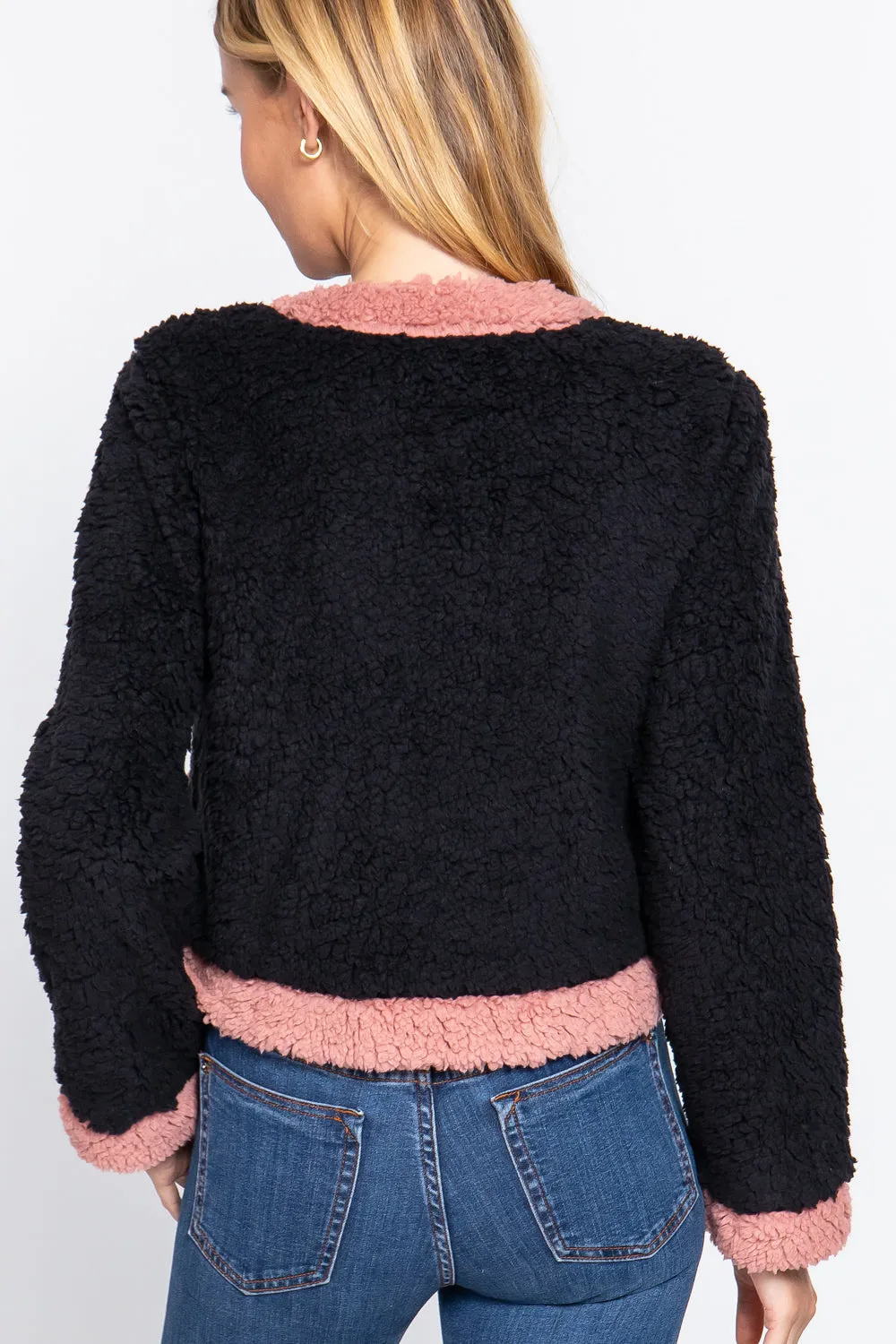 Long Sleeve Pocket Detail Faux Fur Jacket - 3 colors - Ships from The US