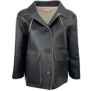 Marni Navy Blue Leather Jacket