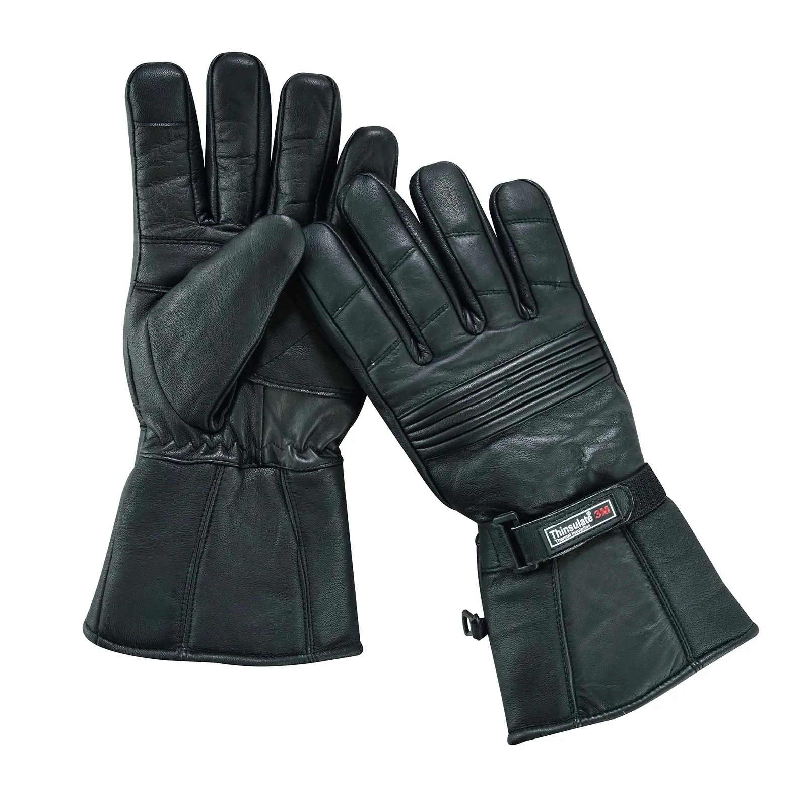 Men Genuine Sheep Leather Biker Gloves With Thinsulate Liner - Black