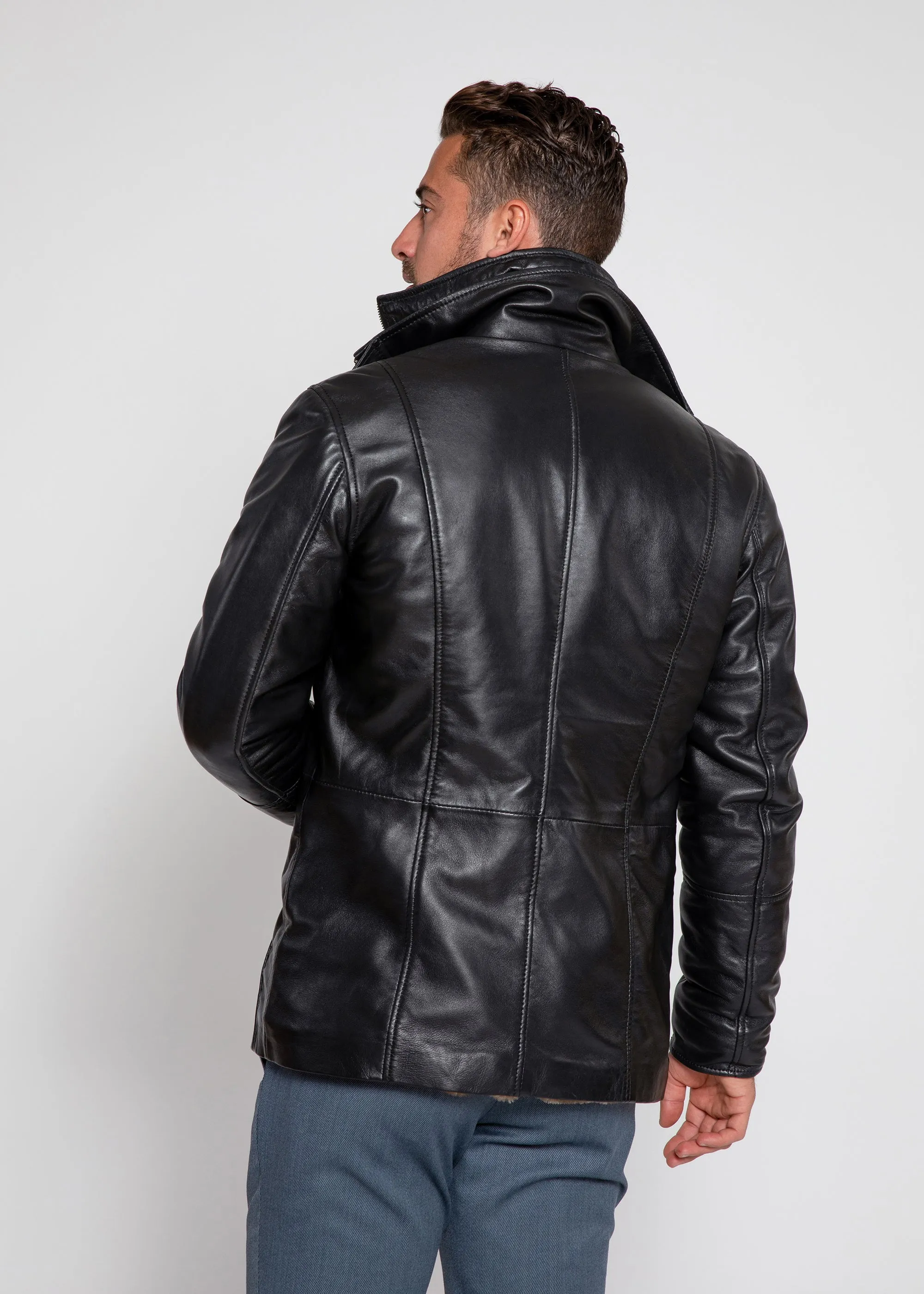 Men's Tiberius Premium Lambskin Leather Coat with Fur