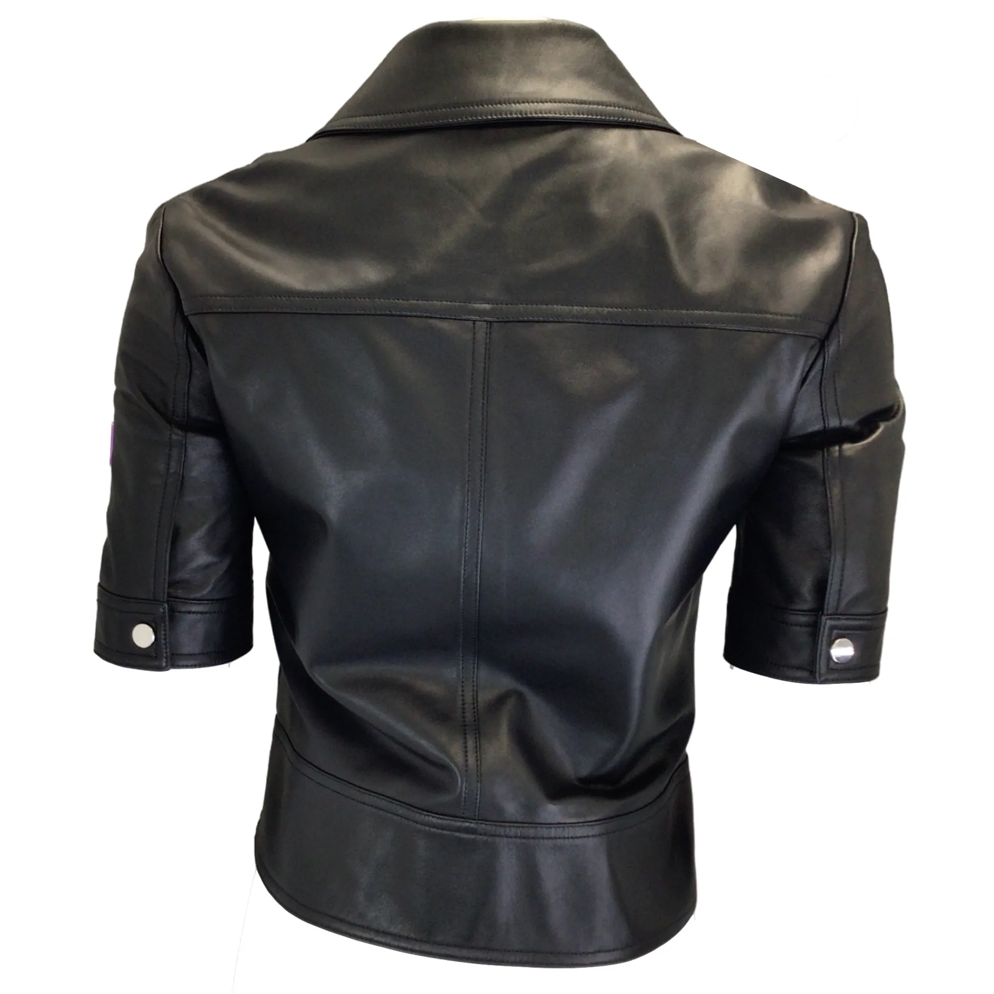 Michael Kors Collection Black Short Sleeved Moto Zip Lambskin Leather Jacket