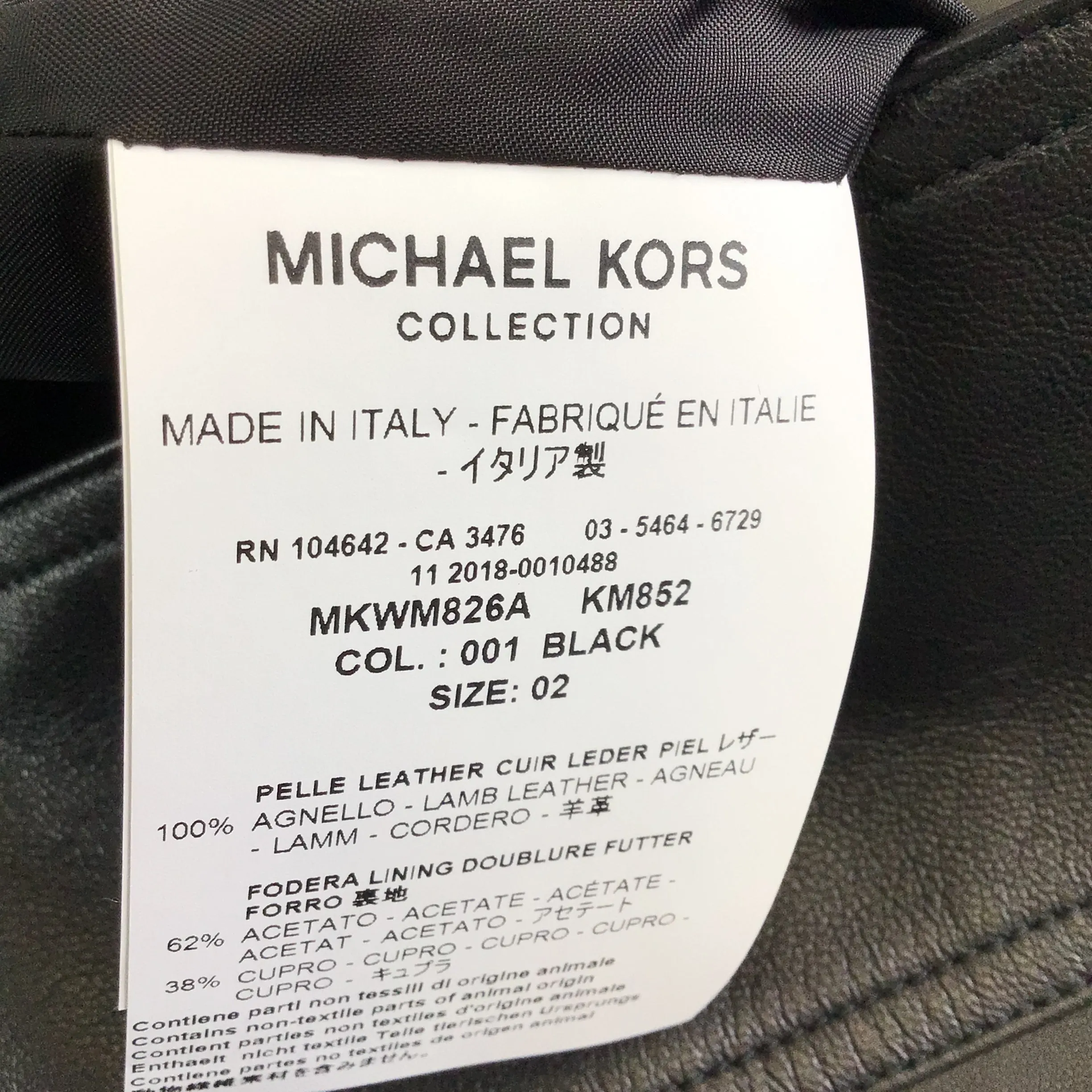 Michael Kors Collection Black Short Sleeved Moto Zip Lambskin Leather Jacket