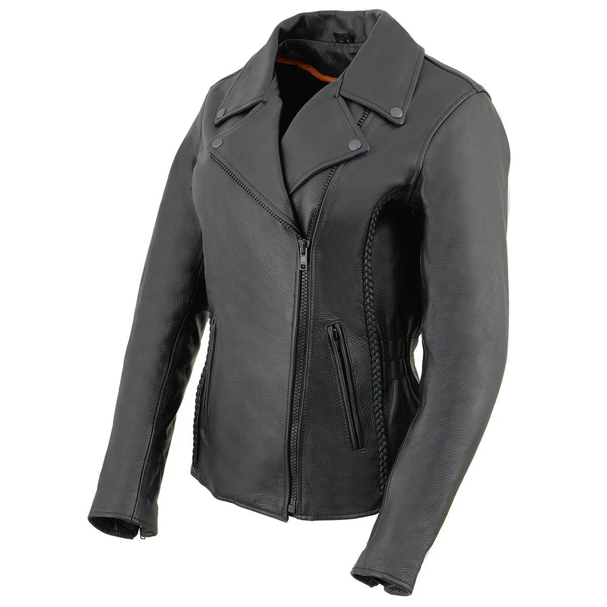 Milwaukee Leather LKL2711 Women's Black Braided Leather Jacket with Stud Back Detailing