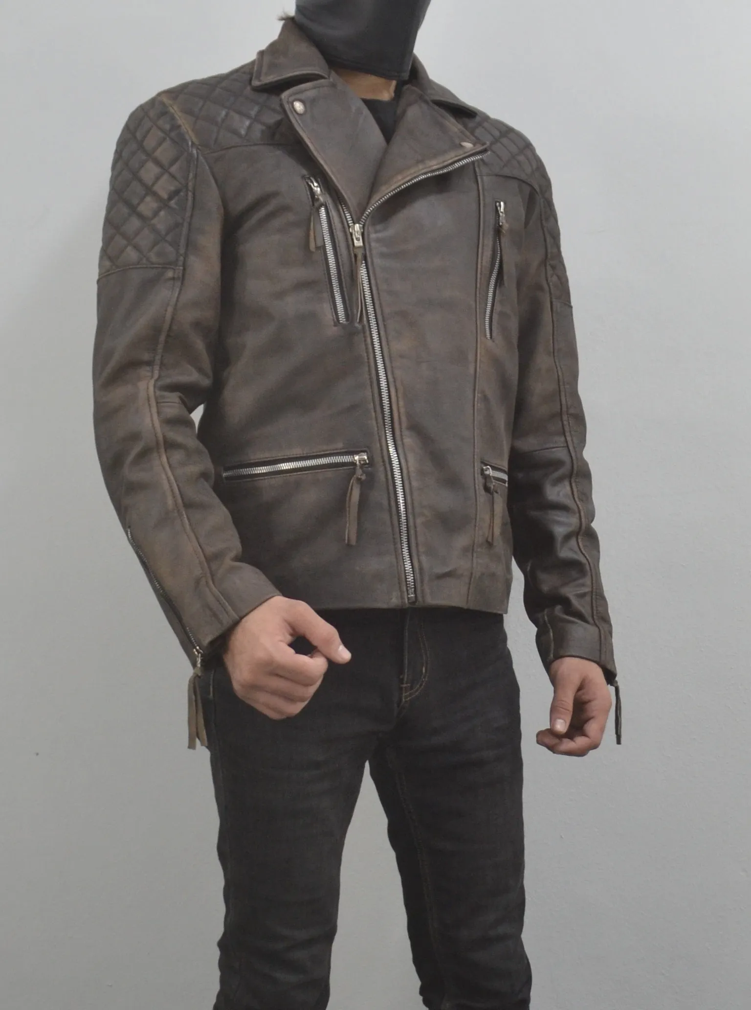 Motorcycle Distressed Natural Rugged Biker Leather Jacket