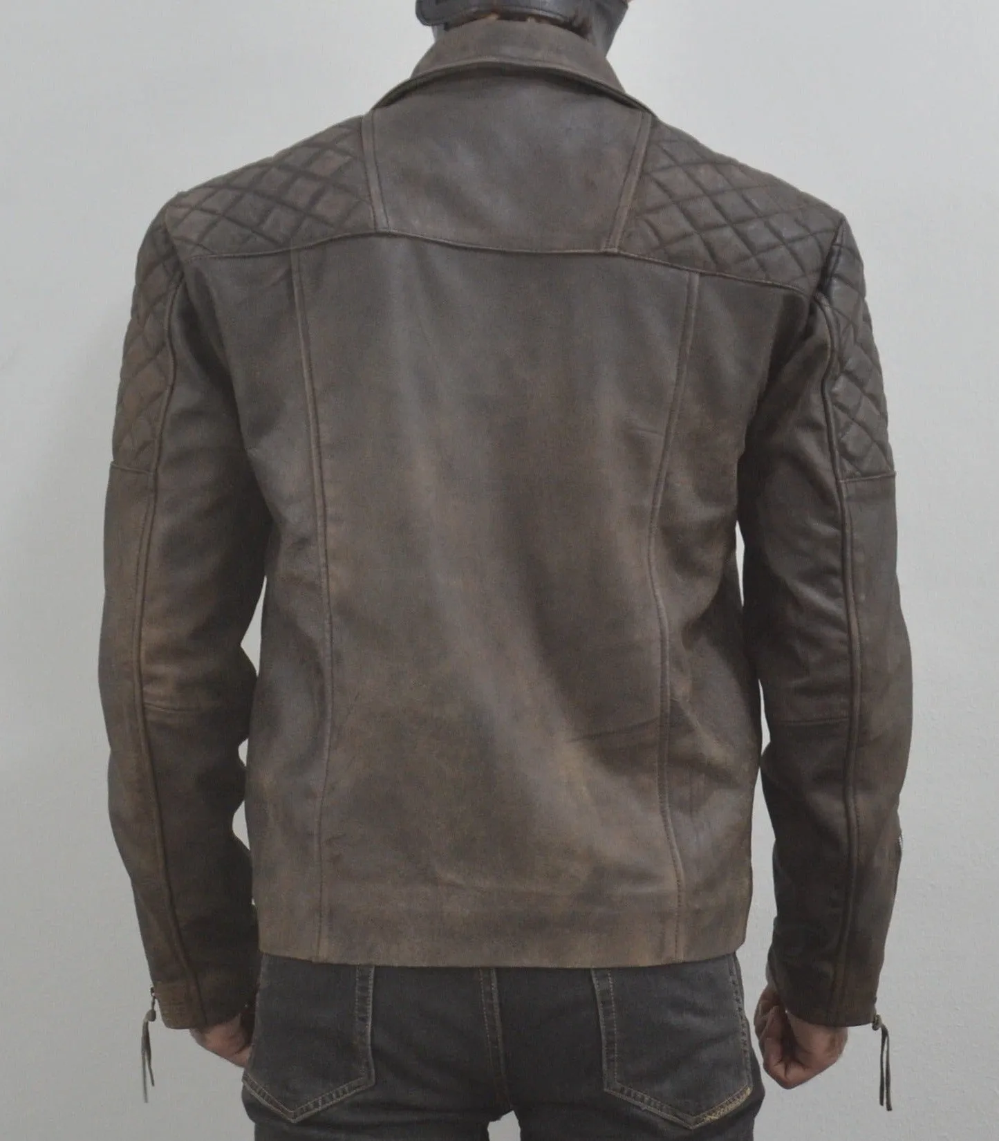 Motorcycle Distressed Natural Rugged Biker Leather Jacket