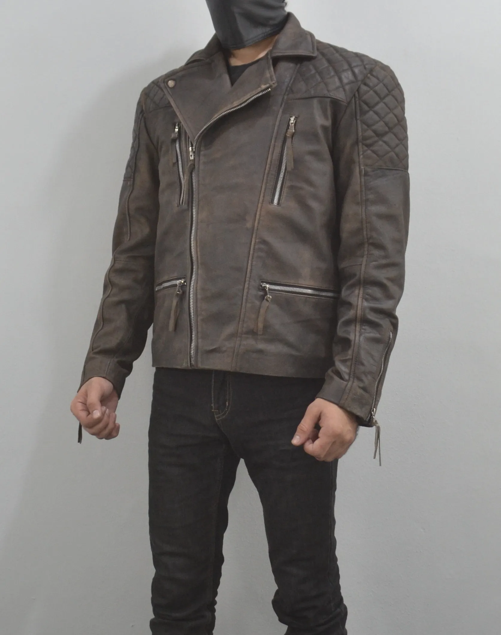 Motorcycle Distressed Natural Rugged Biker Leather Jacket