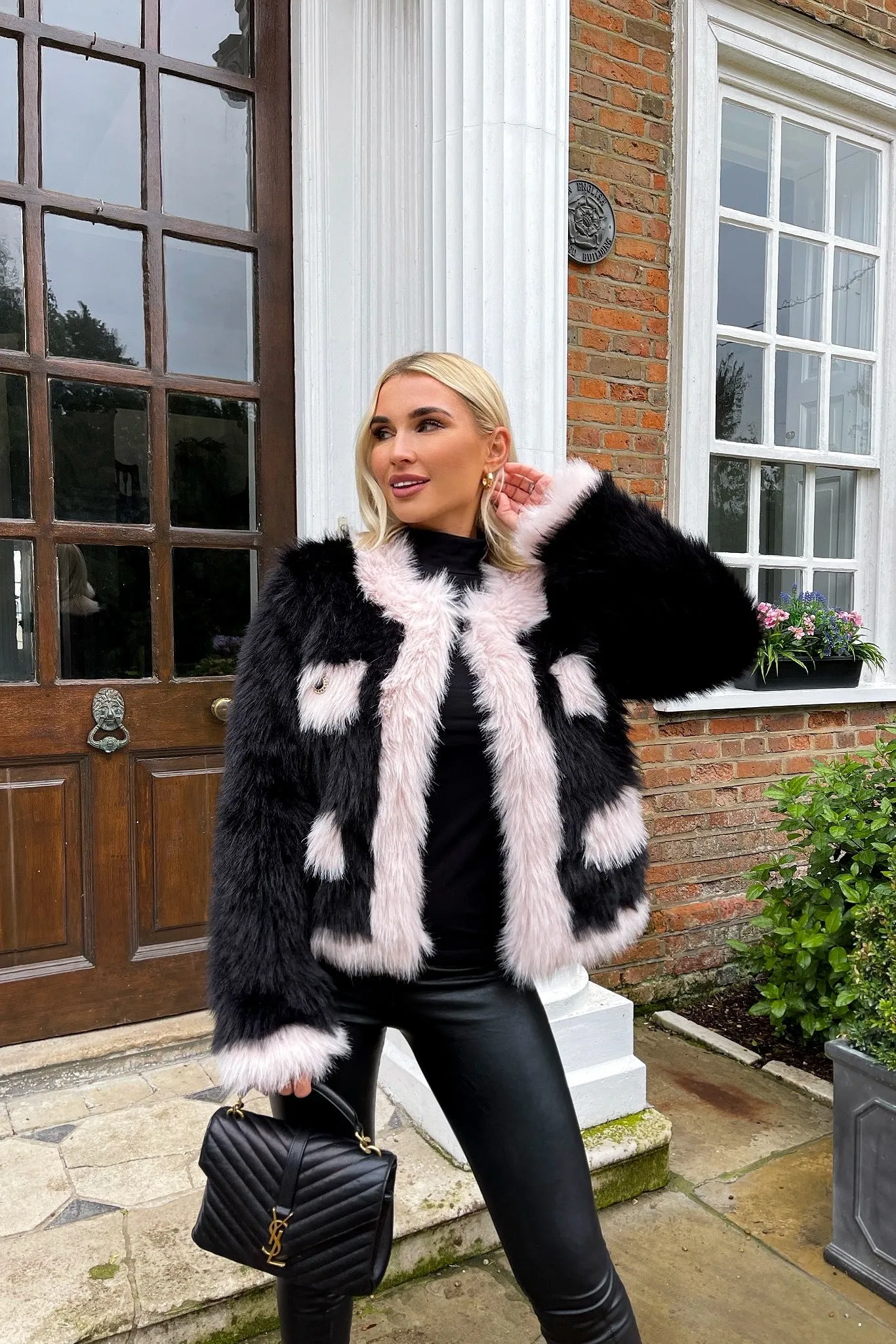 MYNELLY PREMIUM BLACK AND PINK FAUX FUR JACKET