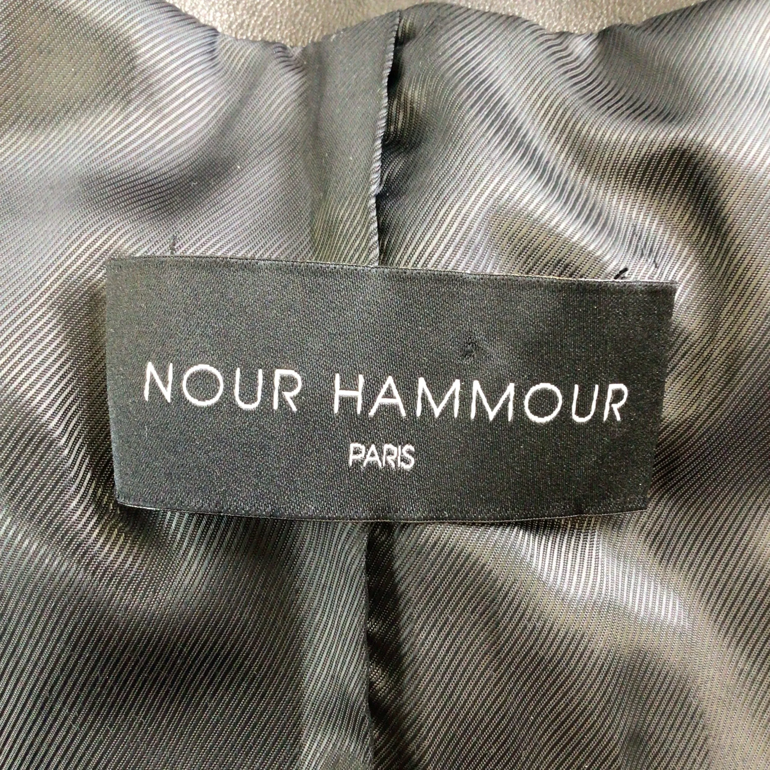 Nour Hammour Black Lace Detail Moto Zip Lambskin Leather Jacket