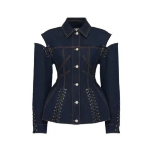 Pre Order:  Casual Lace-Up High Waisted Denim Jacket