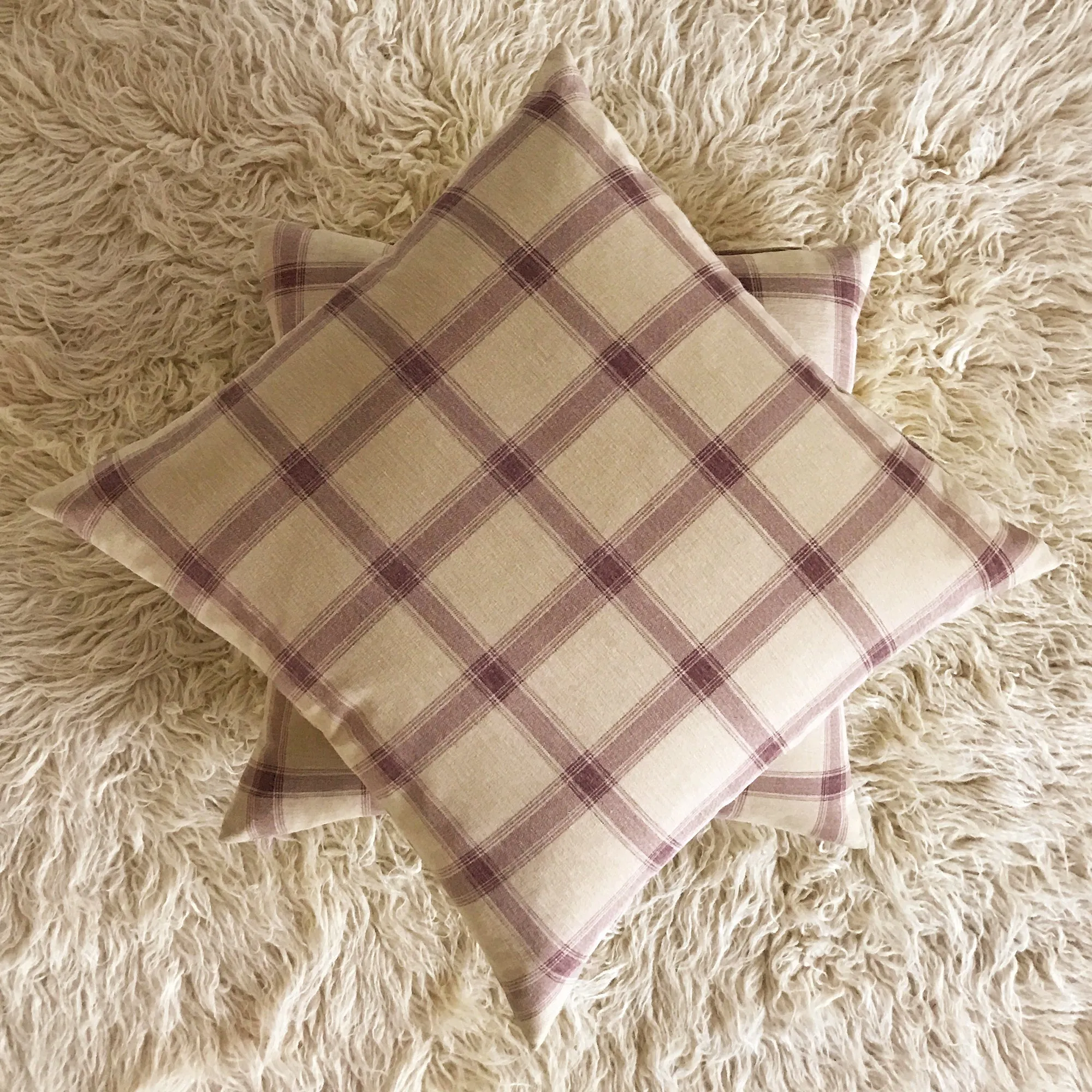 Purple Large English Country Plaid Luxury Woven Lumbar Pillow Cover 22x22