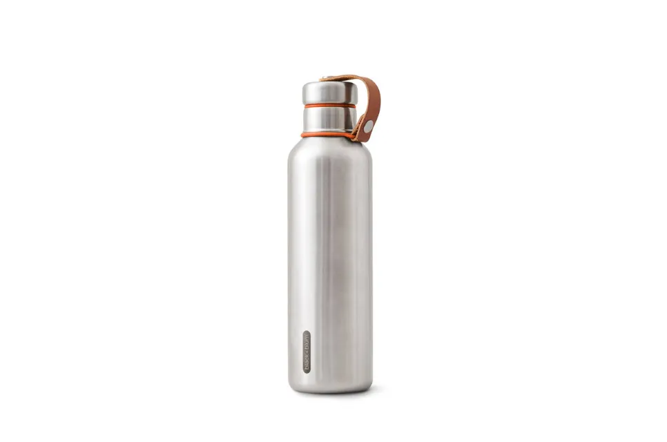 Reusable Insulated Water Bottle with Leather Lid Strap