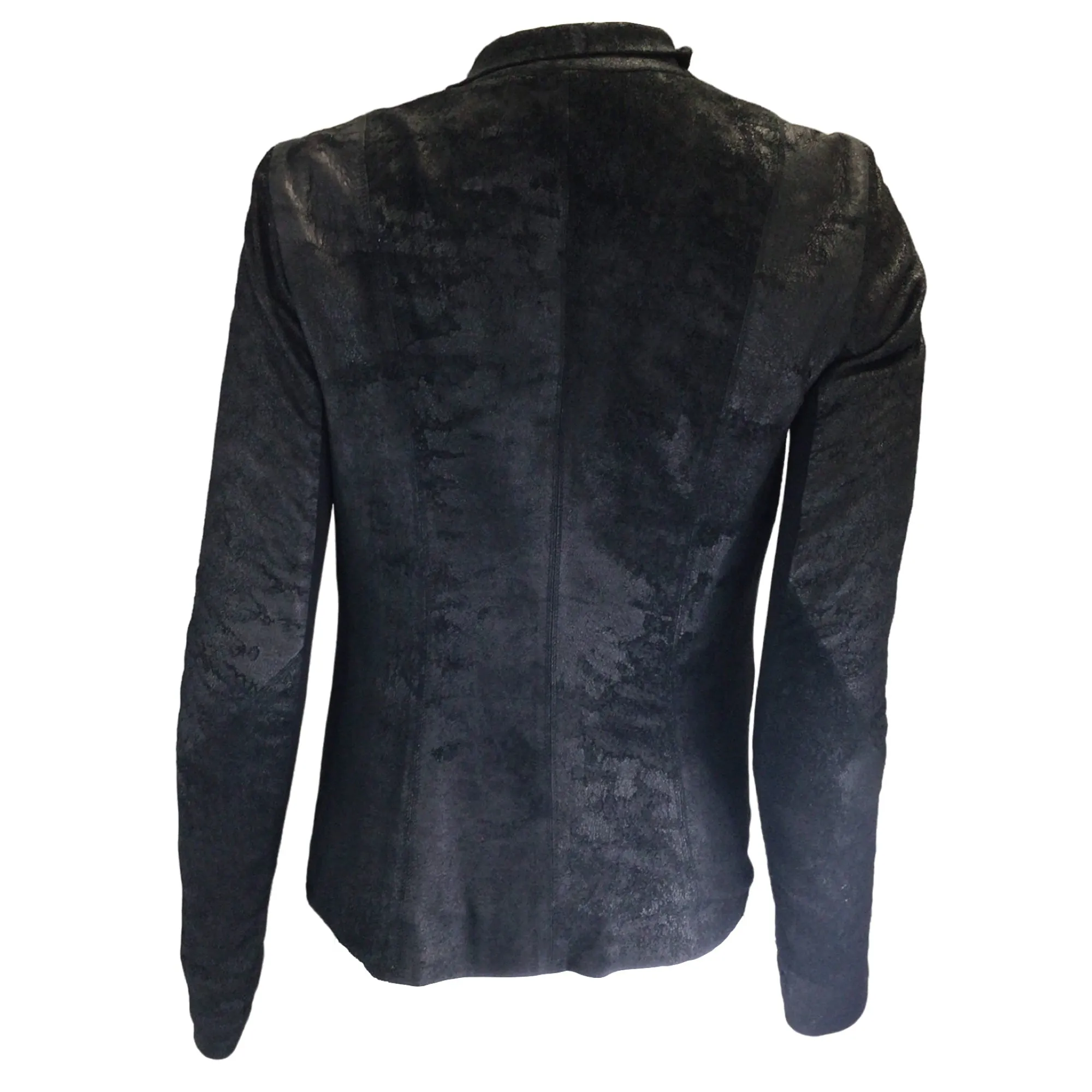 Rick Owens Black Wool Knit Trimmed Distressed Lambskin Leather Jacket