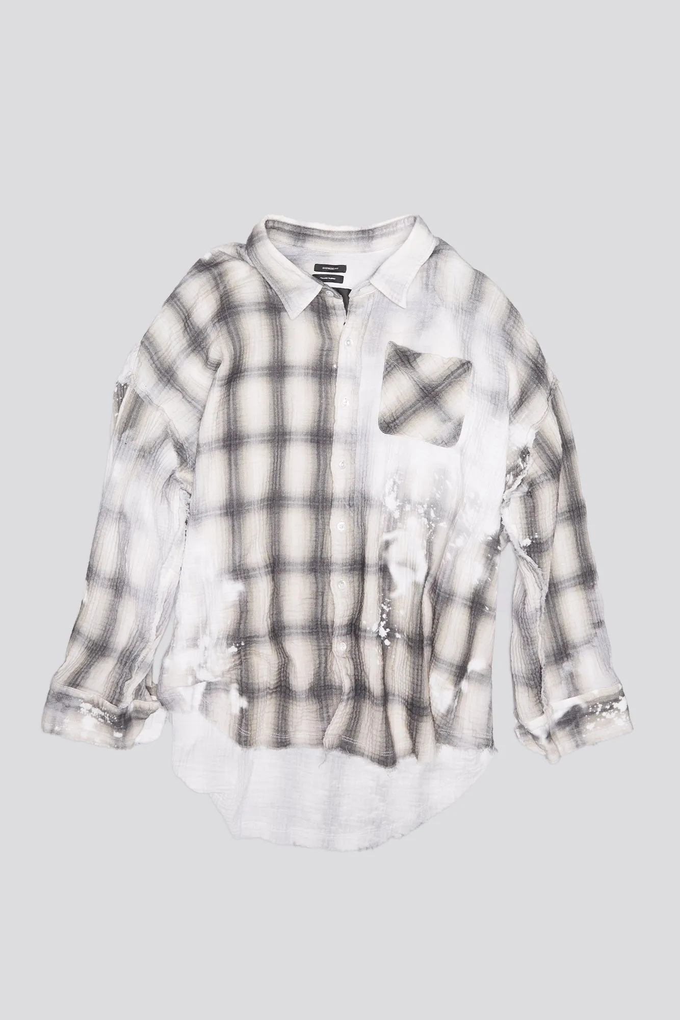 SHREDDED SEAM DROP NECK - PRINTED GREY PLAID