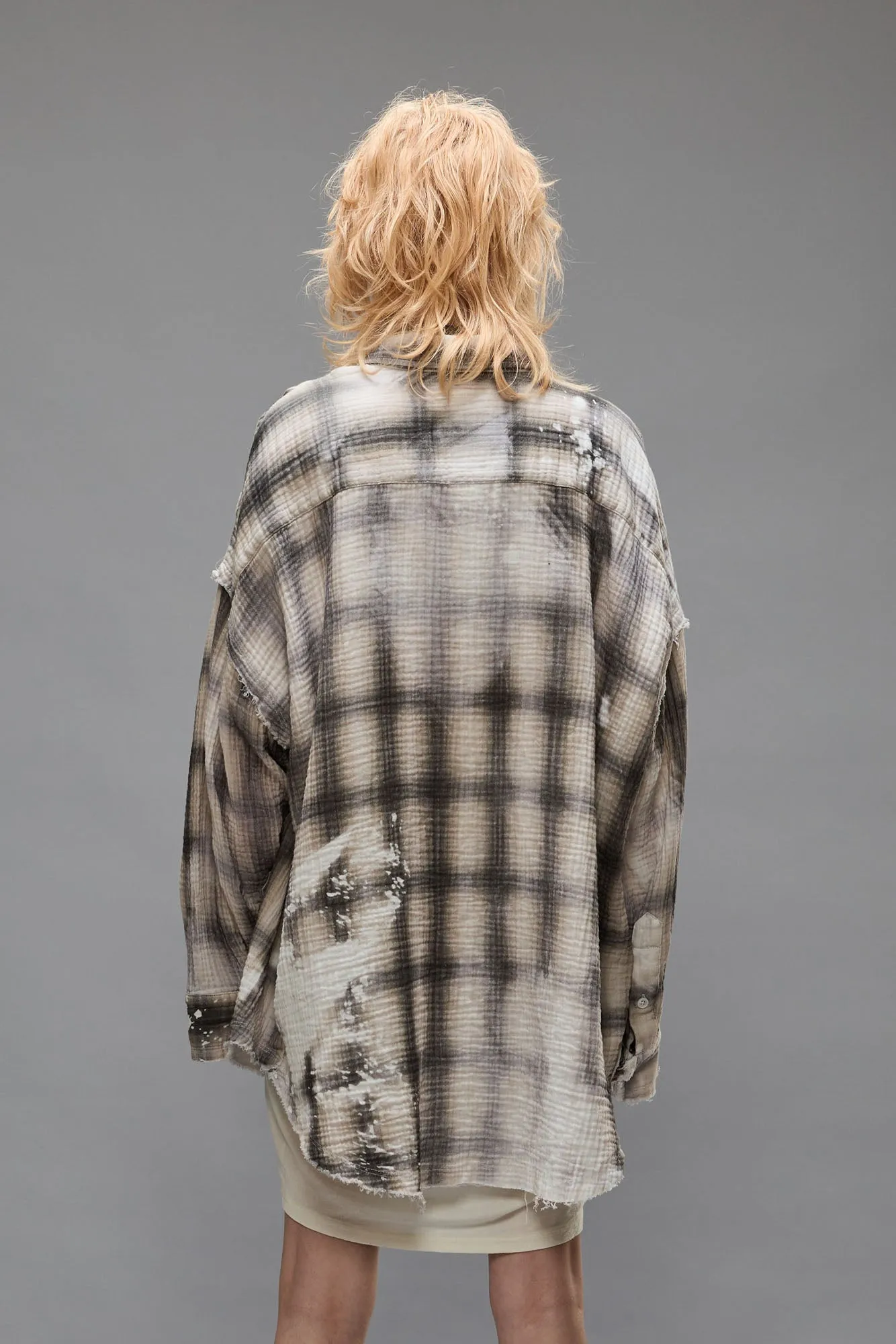 SHREDDED SEAM DROP NECK - PRINTED GREY PLAID