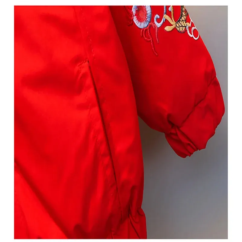 Spring and Autumn 2024 Boys Fashion Casual Red Dragon and Dance Lion Pattern/Coat 2-6 Years Old