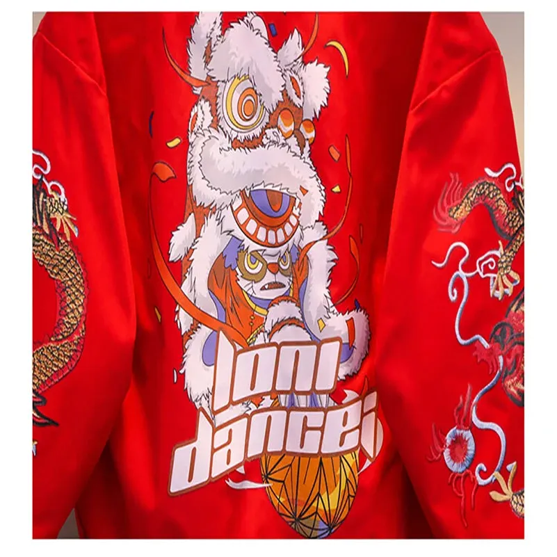 Spring and Autumn 2024 Boys Fashion Casual Red Dragon and Dance Lion Pattern/Coat 2-6 Years Old