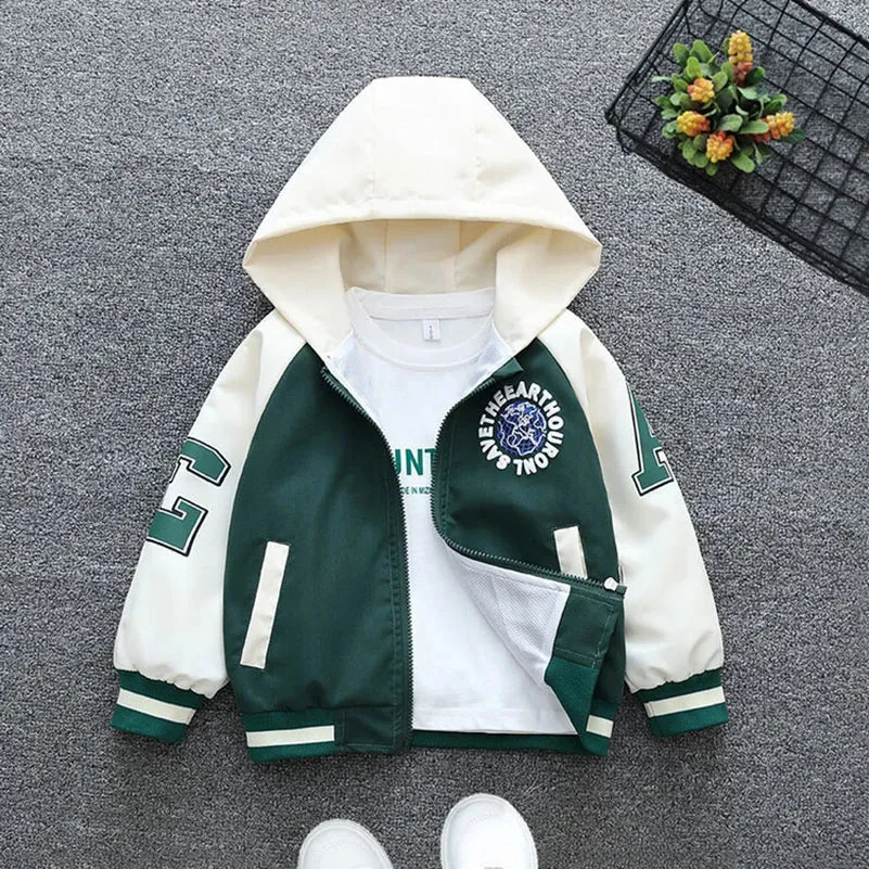 Spring and Autumn 2024 Girls and Children's Casual Letter Long sleeved Hooded Zipper Coat Children's Clothing 1-8 Years Old