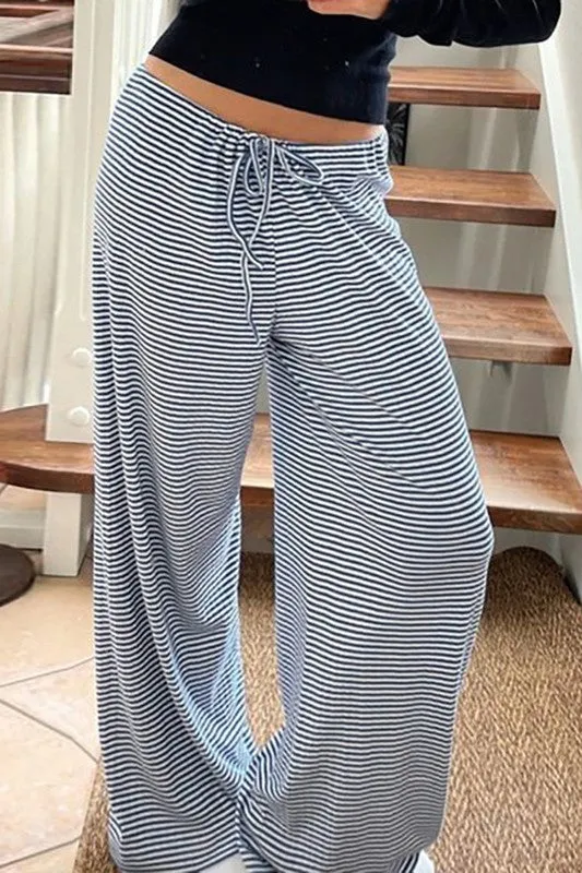 Striped Drawstring Pants Blue