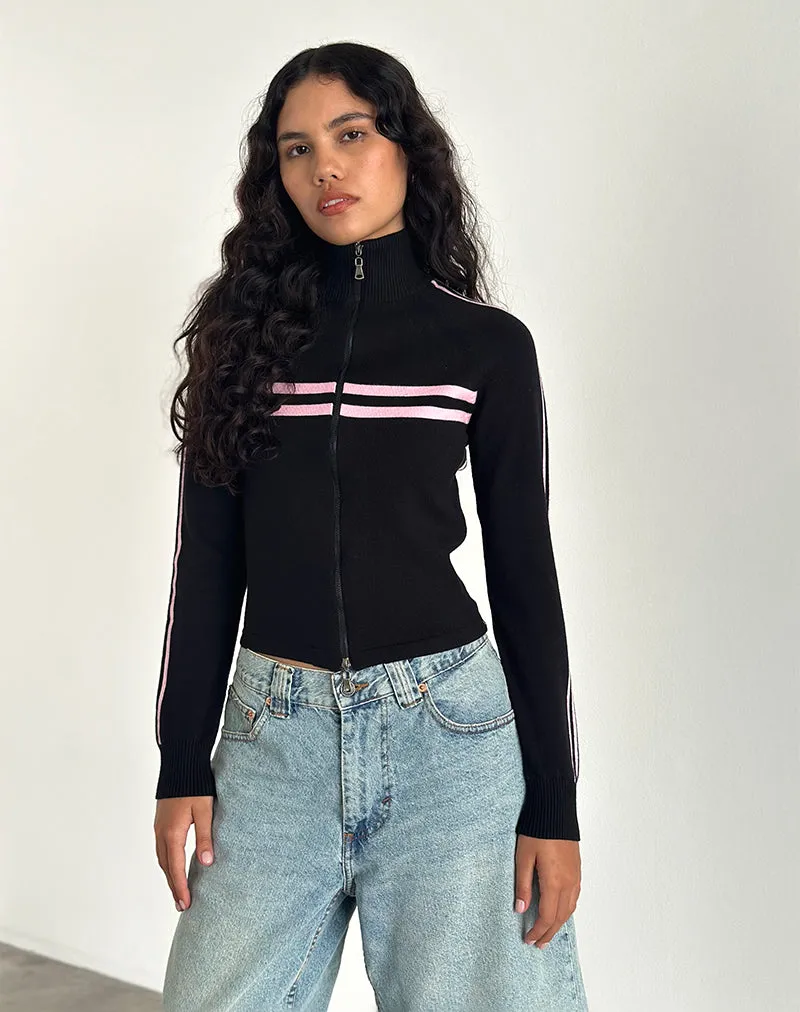 Talisa Zip Through Jacket in Black with Pink Stripe